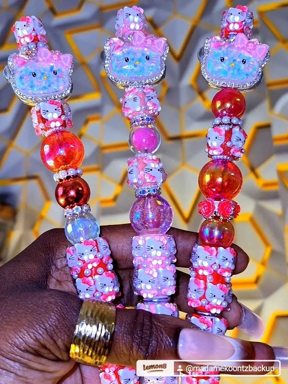 Hello Kitty Pink and Red Beaded Bracelet Trio